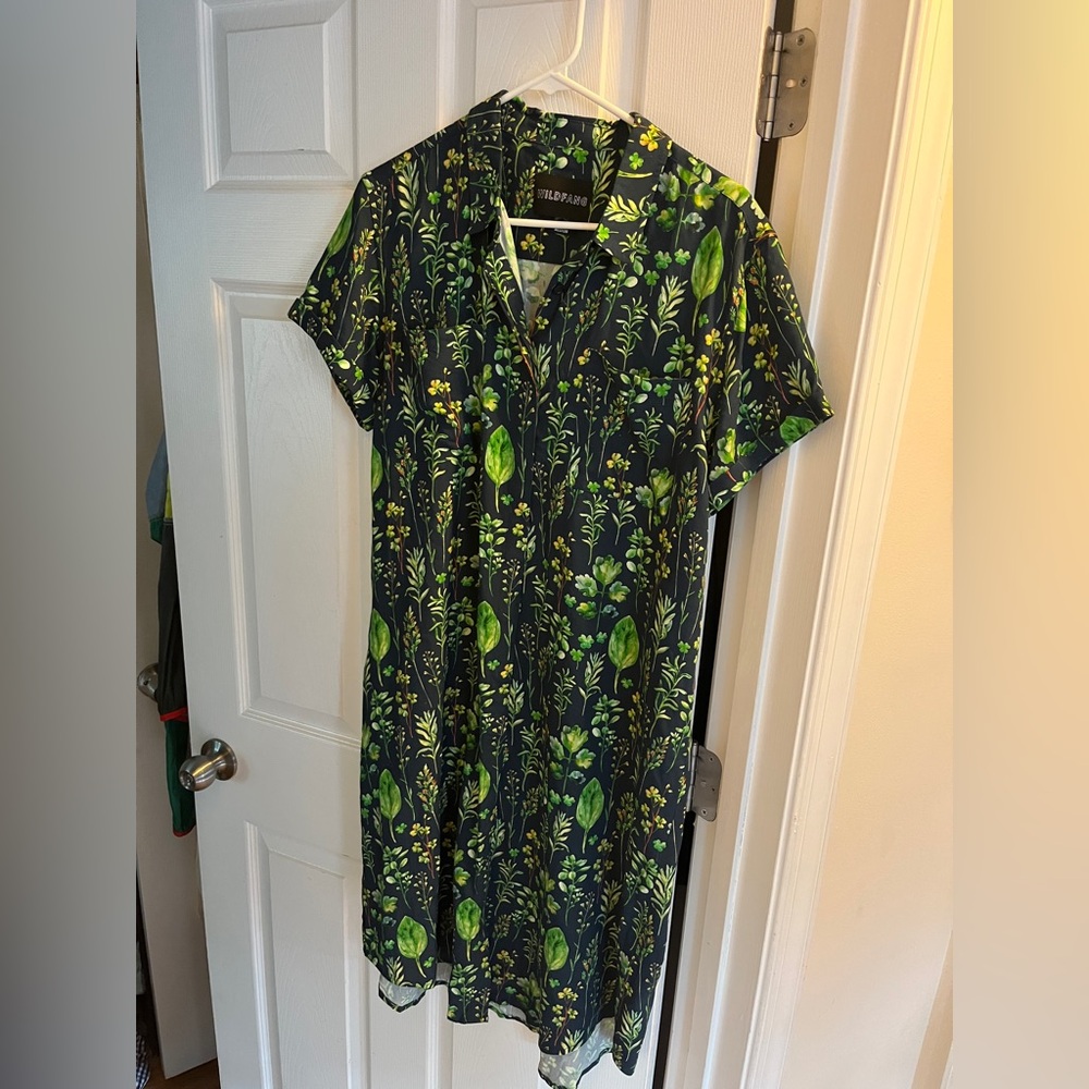 Wildfang Empower green botanical dress